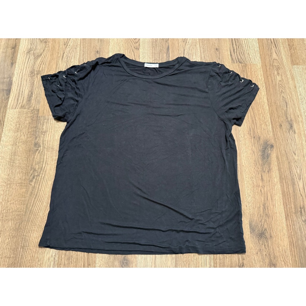 Emerette Shirts Womens Size XL Black Lace Up Sleeve Casual Grommet